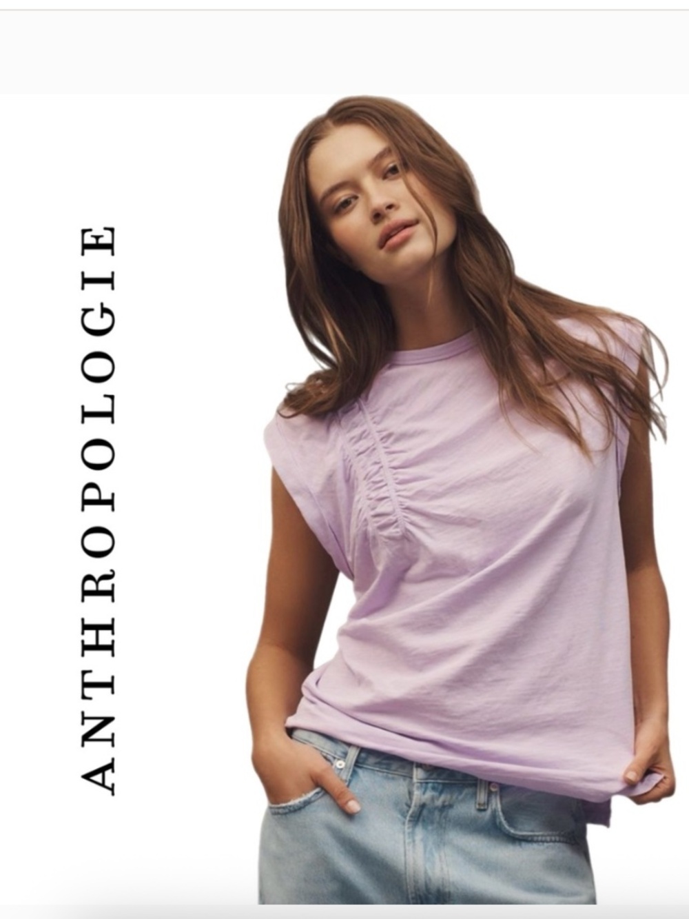 Pilcro Ruched Muscle Tee, Lavender, Sz S, EUC